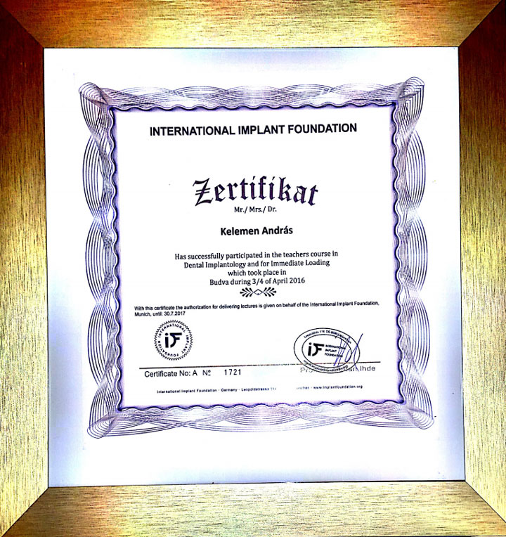 Oktatói oklevél Dr. Kelemen András